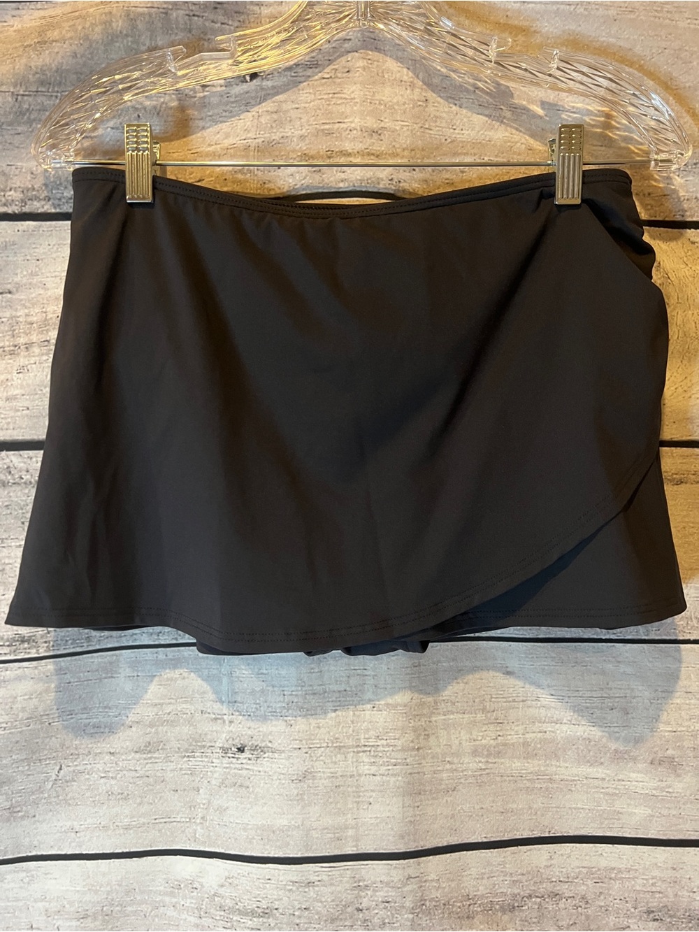 Lands' End Black Swim Skort Skirt Faux Wrap Front Flirty Size 10 Stretch